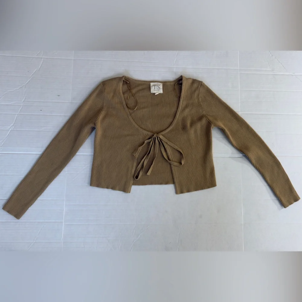 Twine And String Front Tie Nude Crop Blouse - Picture 1 of 5